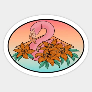 Flamingo and Lilies Sticker